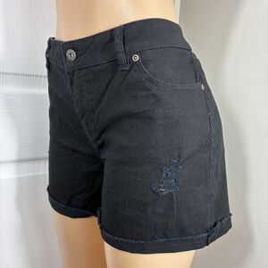 Warehouse One Women’s Shorts Sz 12 Black Denim raw cuffed Hem distressed stretch